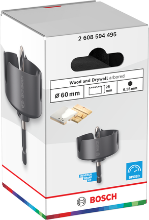 Serra copo tipo mandril para madeira e drywall Bosch de 60 mm.